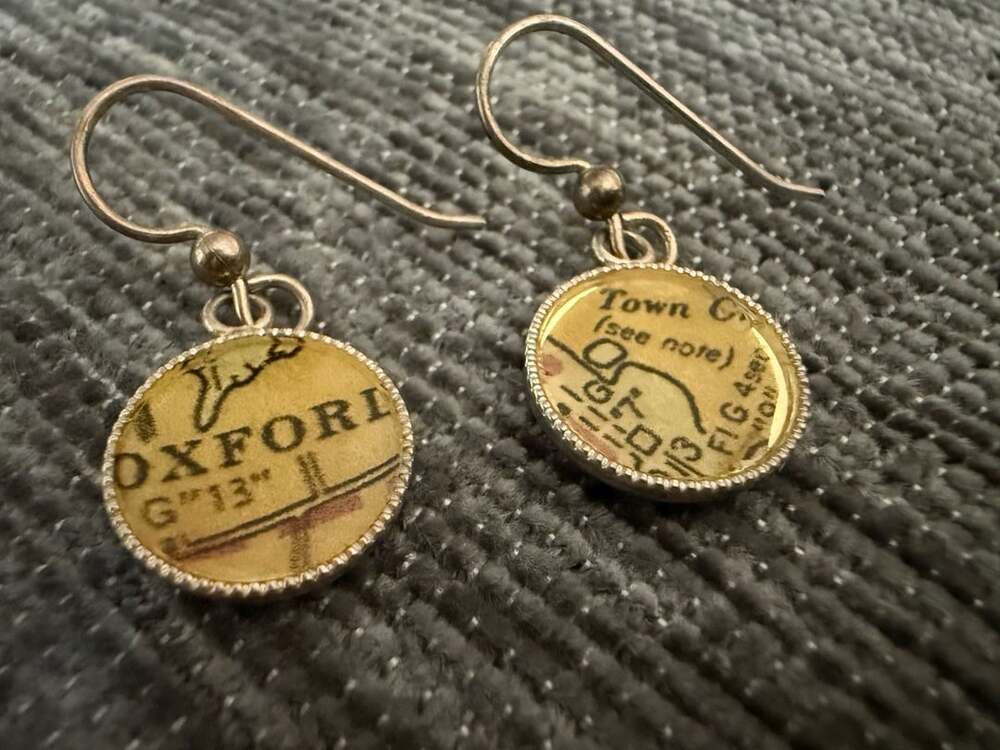 Handmade Oxford Book Page Dangle Earrings Vintage Map Literary Jewelry